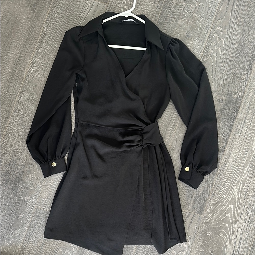 Zara Black Ruched Tie Front Sheath Dress